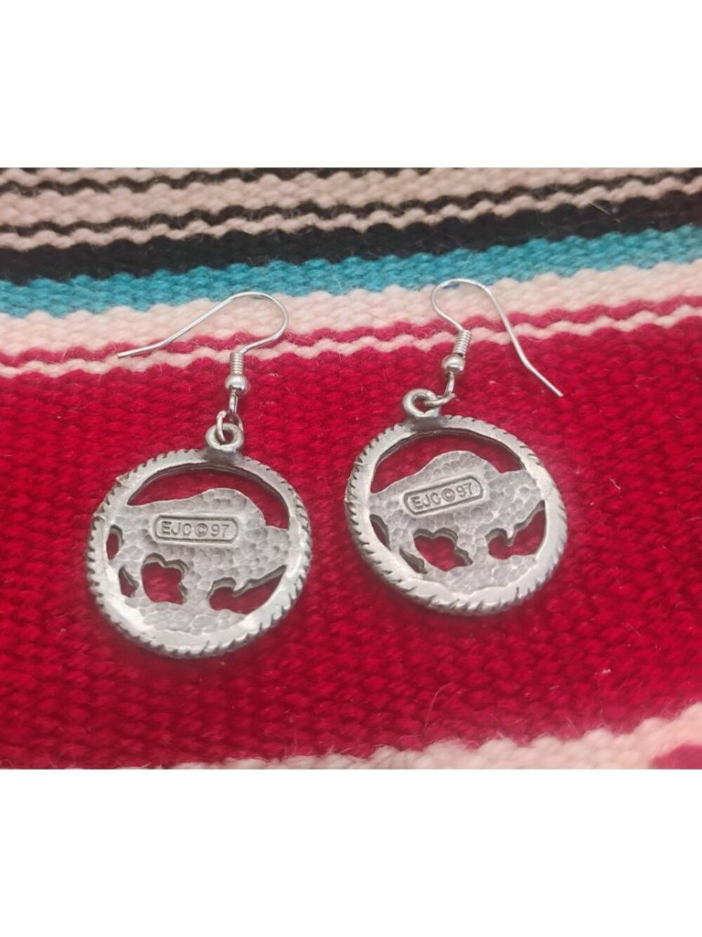 Vtg EJC 97 Pewter Buffalo Nickel Five Cents Coin Dangle Earrings Cutout Silver - Picture 3 of 6